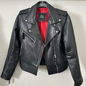 Black lambskin leather biker jacket